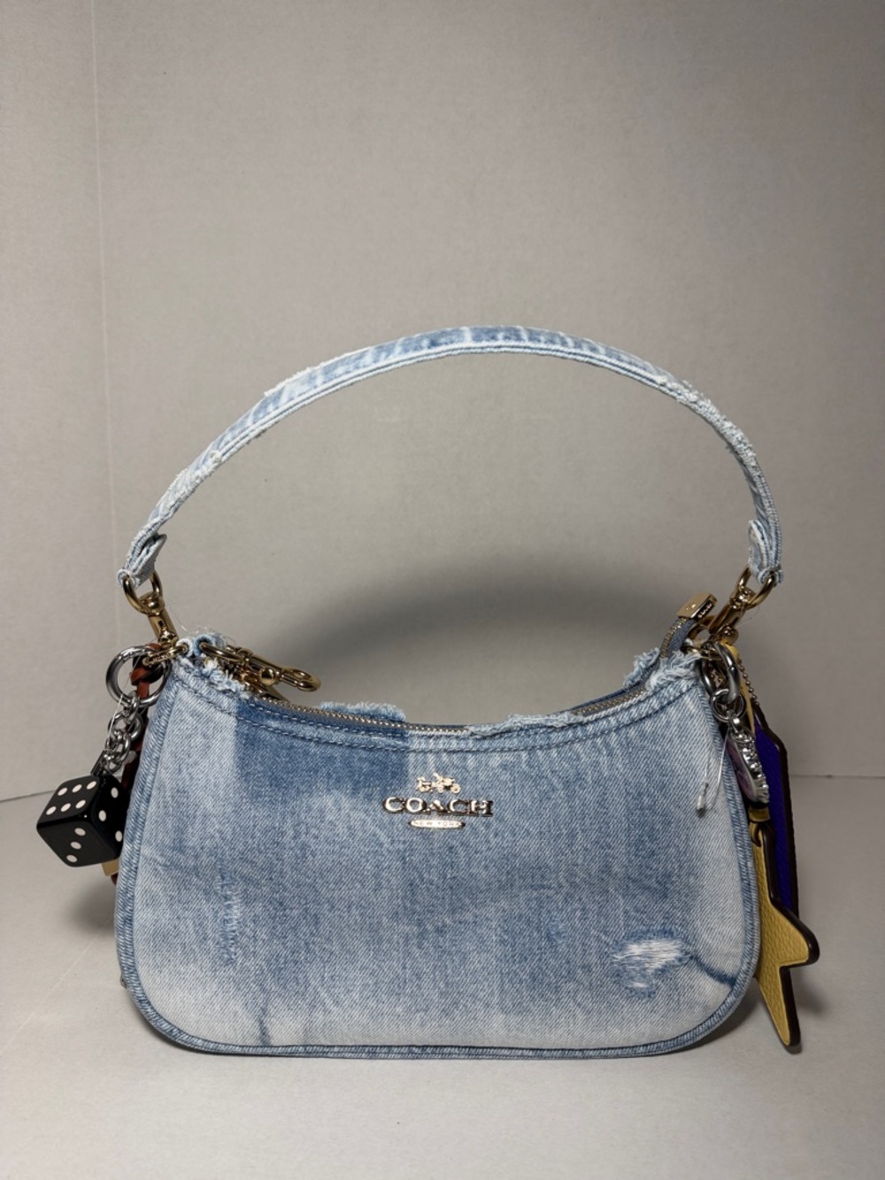 Teri Shoulder Bag In Loved Denim With Charms